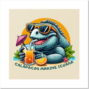 Galapagos marine iguana drinking juice and enjoying summer Posters and Art